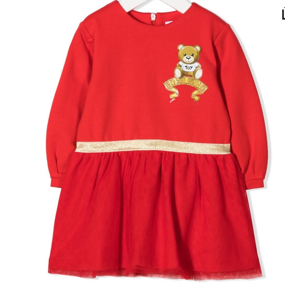 Moschino baby embroidered sweater dress with teddy bear detail